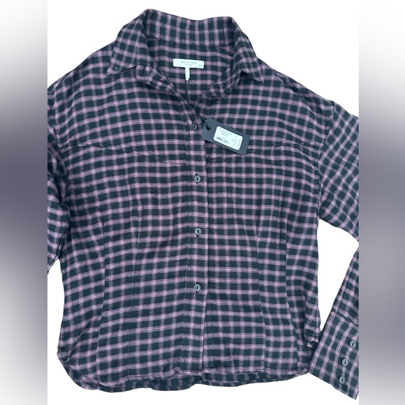 NWT rag & bone Iris Plaid Flannel Button Down Shirt in Black/ Purple Size XS - Picture 9 of 14